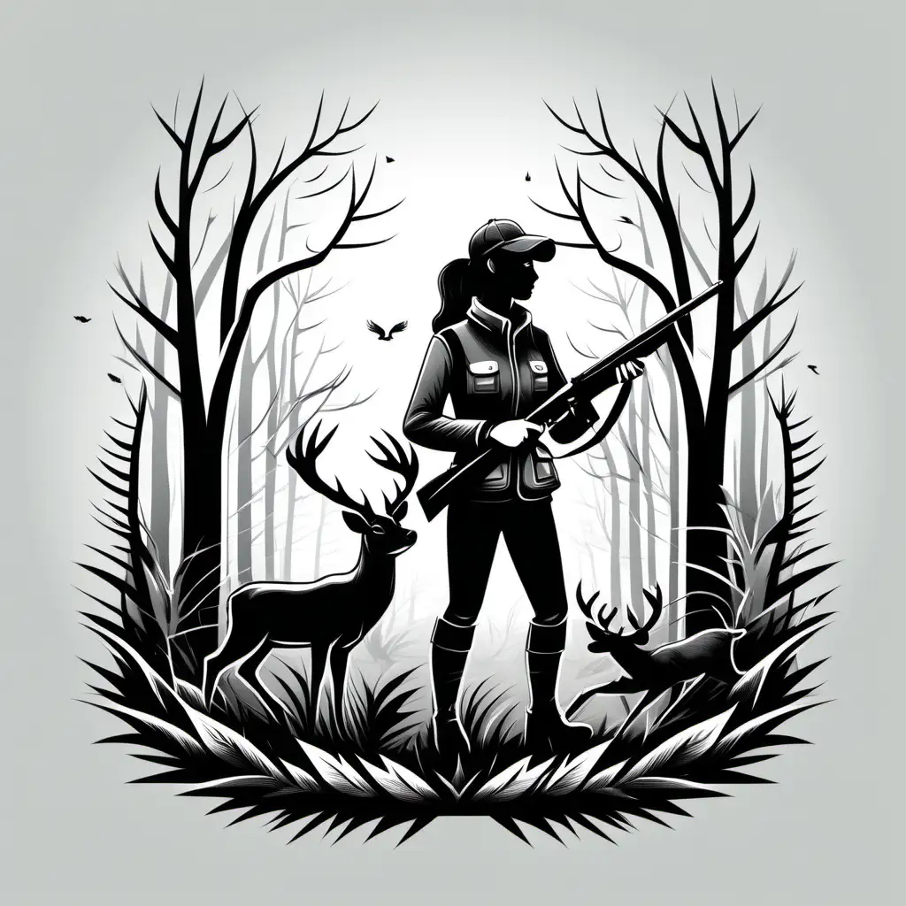 Vintage Black and White Deer Hunting Illustration