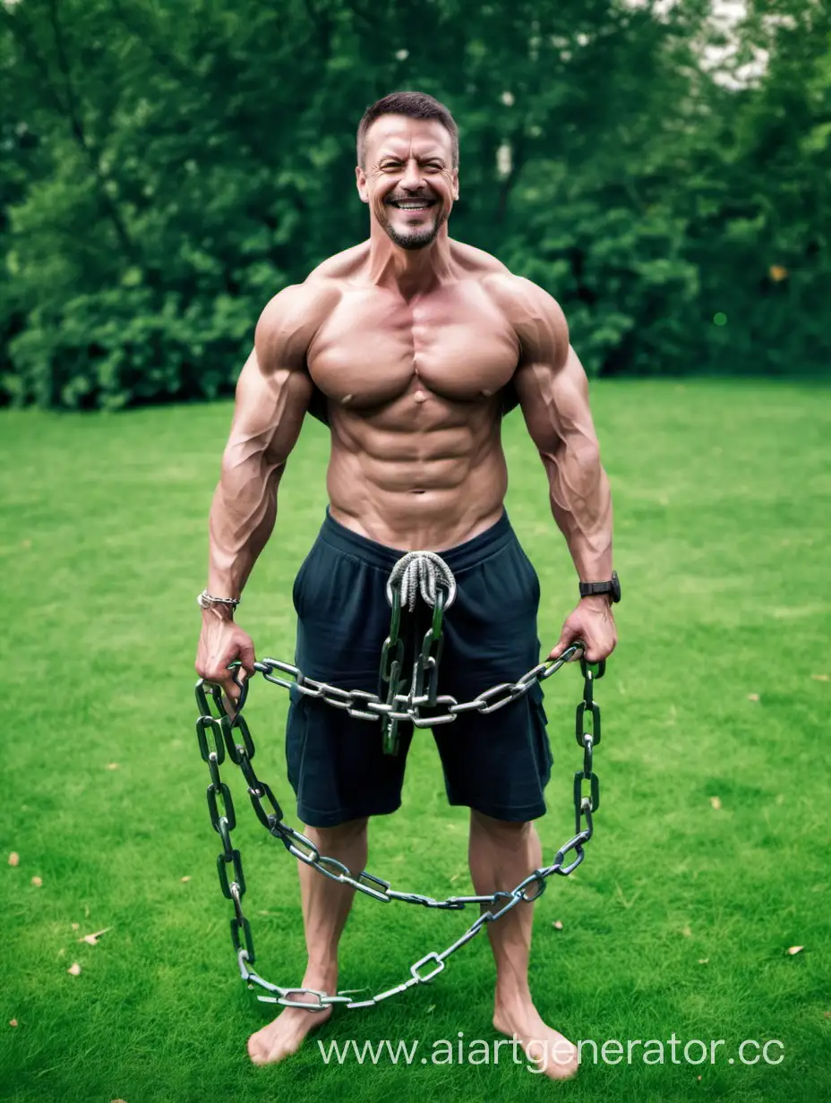 Muscular-Man-Breaking-Free-from-Chains-on-Green-Grass