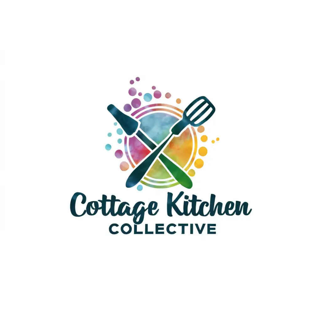 a logo design,with the text "Cottage Kitchen Collective", main symbol:design a color logo,main symbols: baking, cooking, music, watercolor, multi-color, main color: marseille blue, clear background, clear background,Moderate,be used in Retail industry,clear background