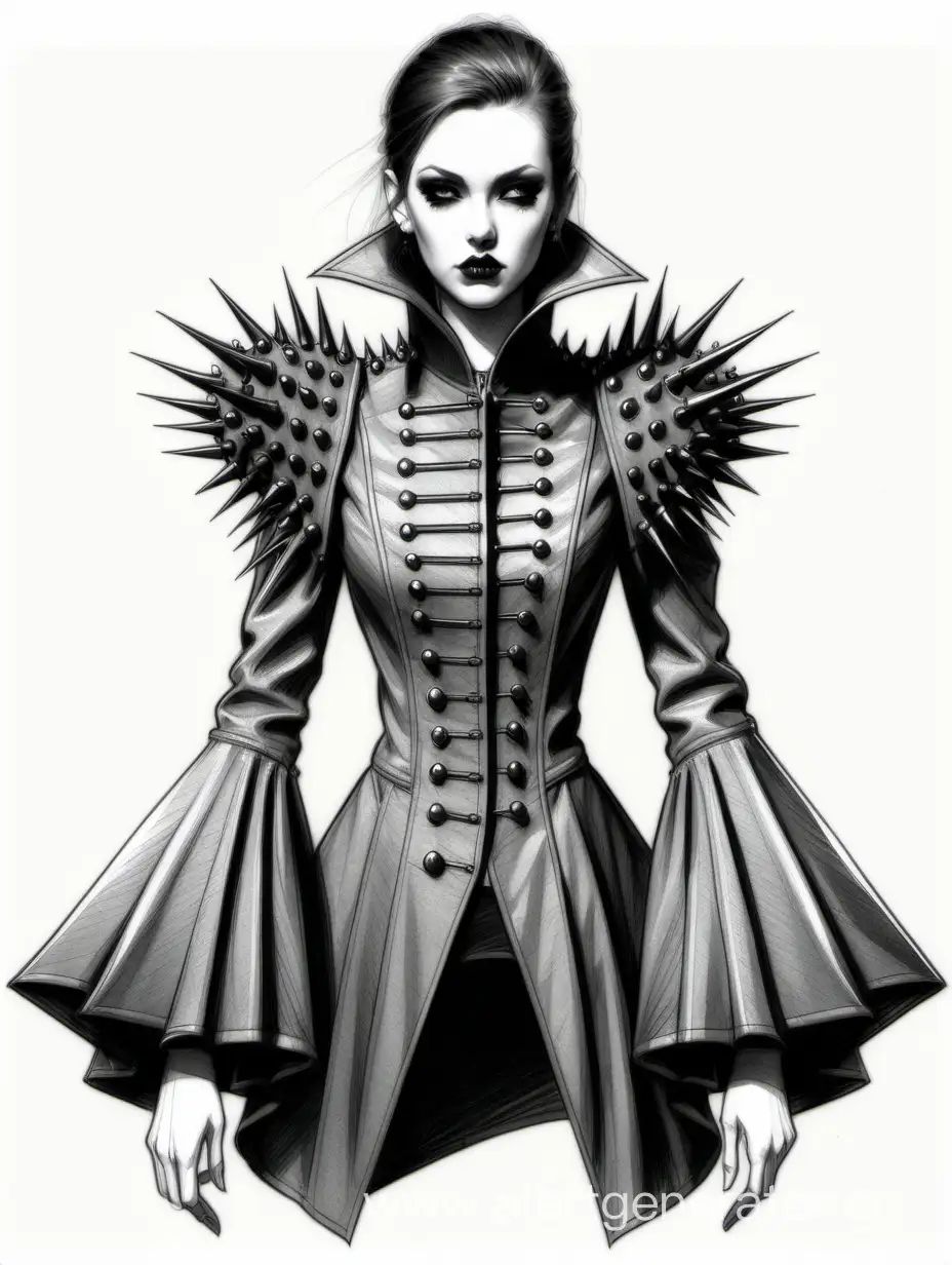 Gothic-Jacket-Sketch-with-Flared-Sleeves-and-Spiked-Shoulders