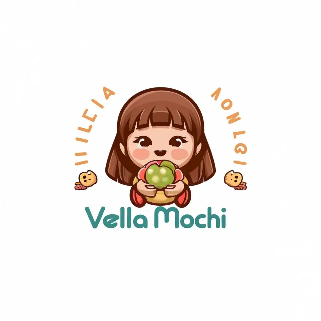 a logo design,with the text "Vella Mochi", main symbol:korean girl cartoon  prints, korean prints wallpaper, business card,Moderate,be used in Retail industry,clear background
