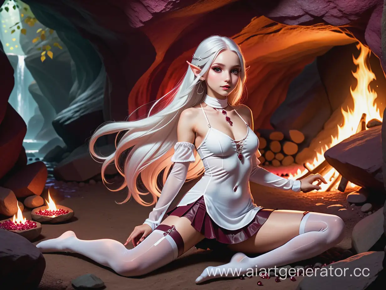 Elegant-Elf-Stretching-by-Cave-Firelight