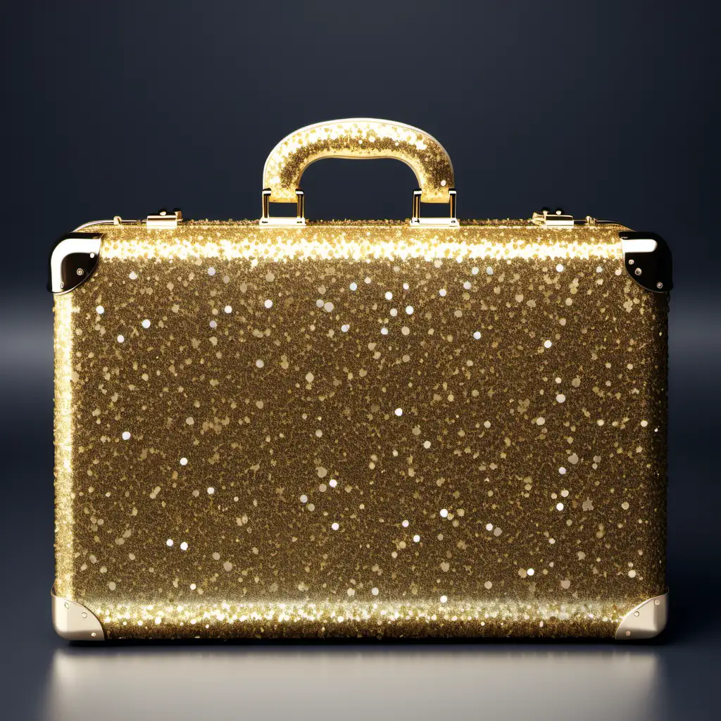 gold luxurious brief case, glitter, rich, sparkle