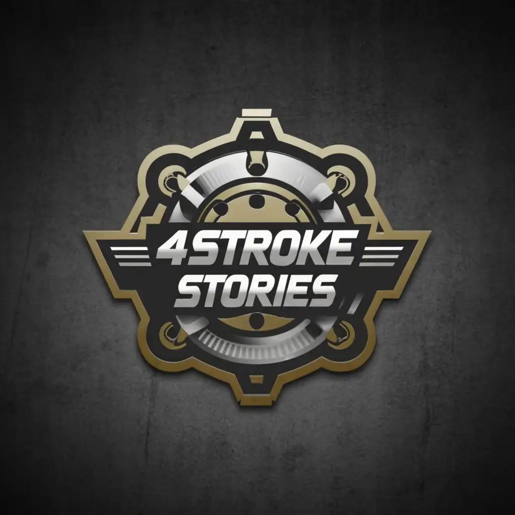 a logo design,with the text "4 Stroke Stories", main symbol:Something related to automotive or engine parts, like a piston or a turbo.,Moderate,be used in Automotive industry,clear background