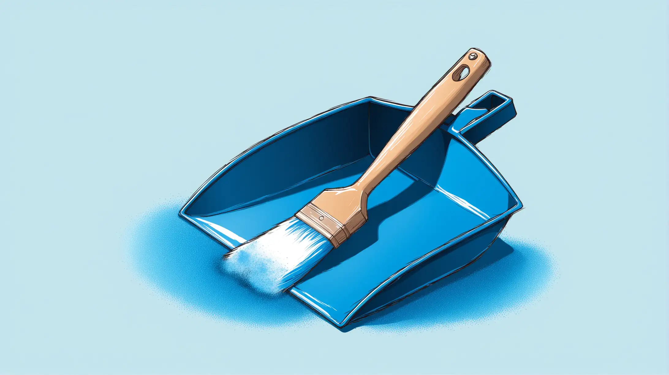 Illustration of a blue dust pan with brush on the side On a white background 