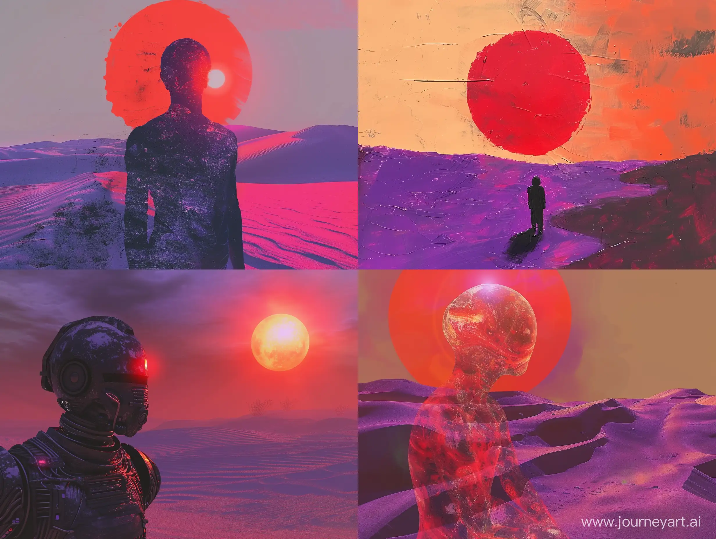 Lonely-Humanoid-in-Red-Desert-with-Purple-Sand