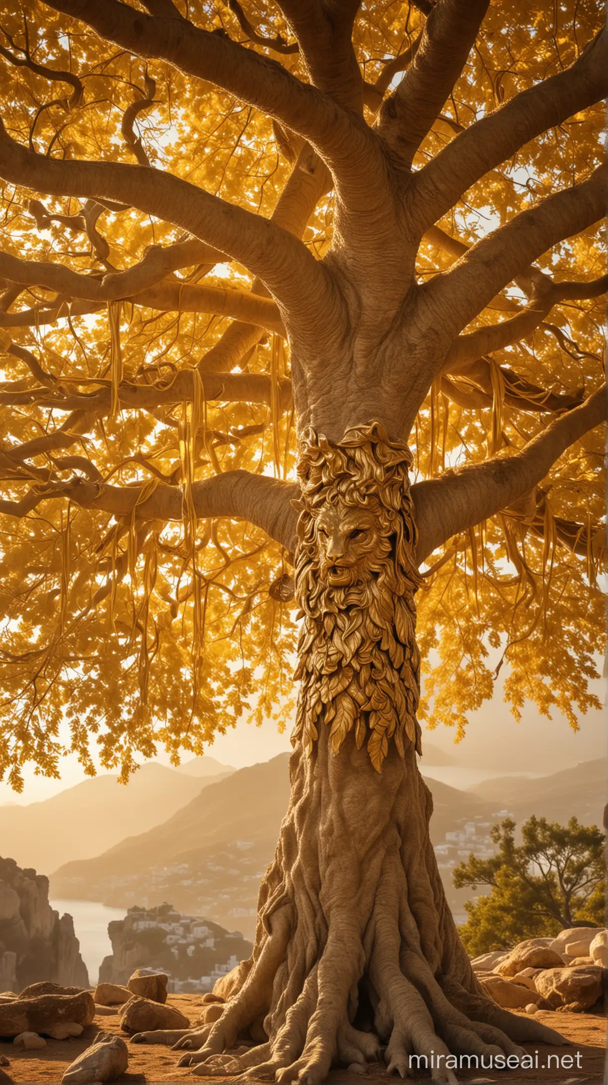 The Golden Fleece Hanging from the Sacred Tree Greek Mythological Scene