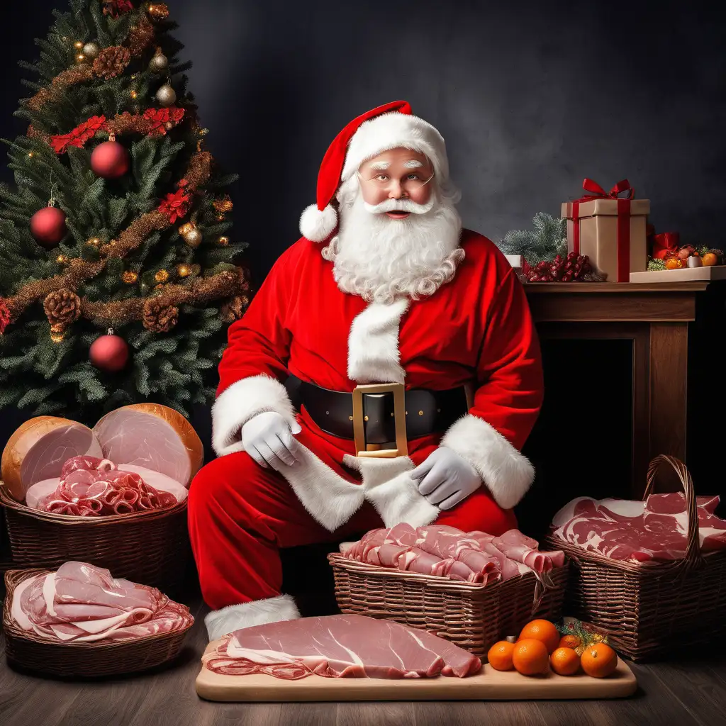 Festive Santa Claus Enjoys a Bounty of Holiday Delights Under Christmas Tree