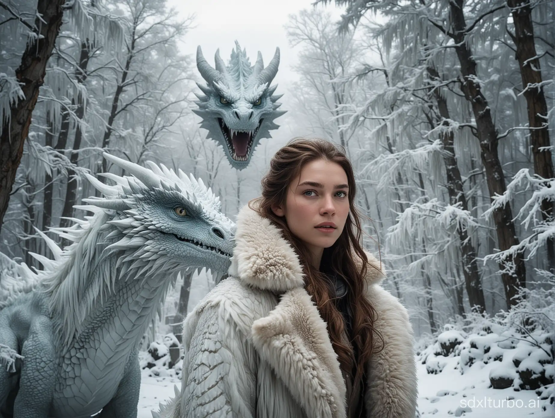 Courageous-Female-Rider-Commands-Majestic-Ice-Dragon-in-Snowy-Landscape