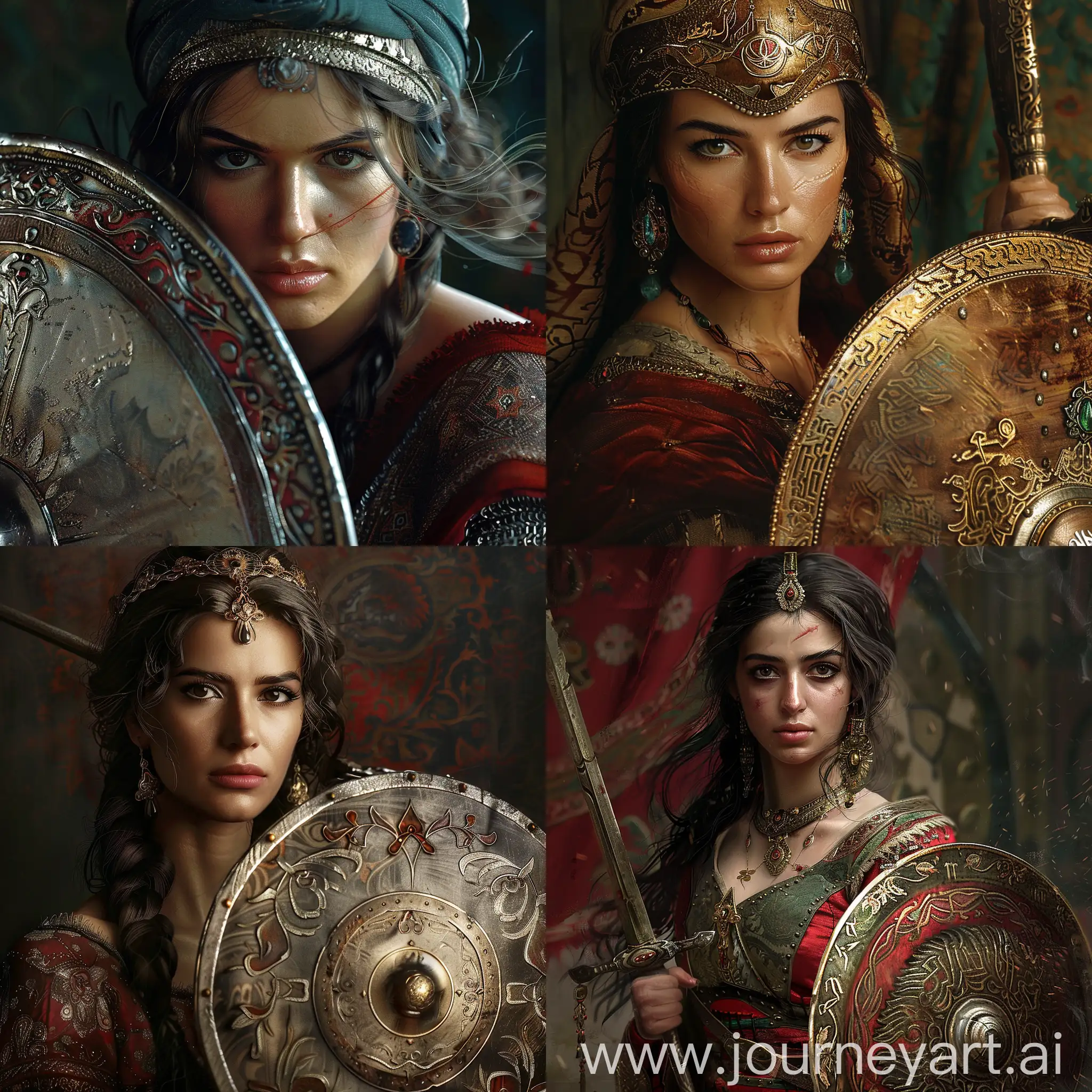 beauty women , Medieval , Ottoman Türkish Warrior , realistic , Sword and Shield