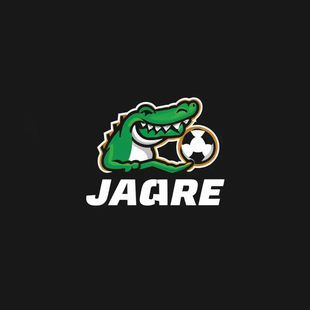 a logo design,with the text "Jacare", main symbol:An alligator playing soccer while holding a pool cue, bottomless,Moderate,be used in Technology industry,clear background