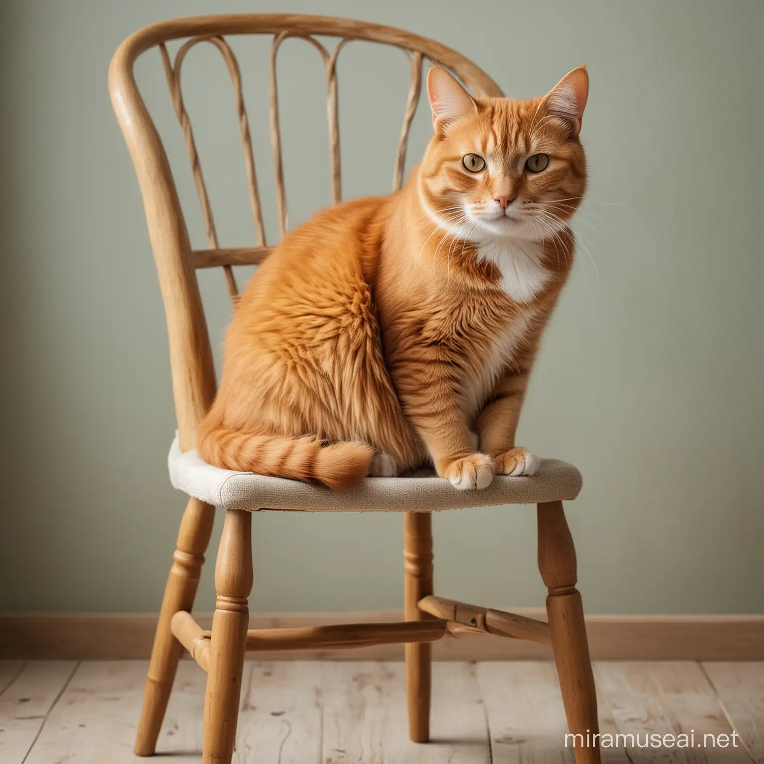 Large Ginger Cat Sitting on Little Chair