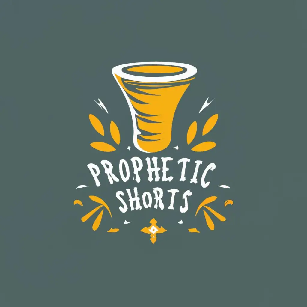 logo, a very large ram's horn and a parchment, with the text "prophetic shorts", typography, be used in Religious industry