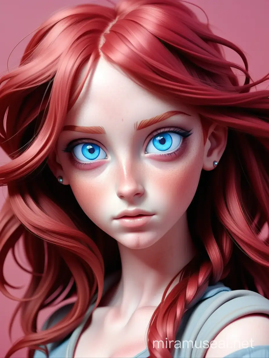 Captivating RedHaired Girl with Blue Eyes on Vibrant Pink Background HighResolution Portrait