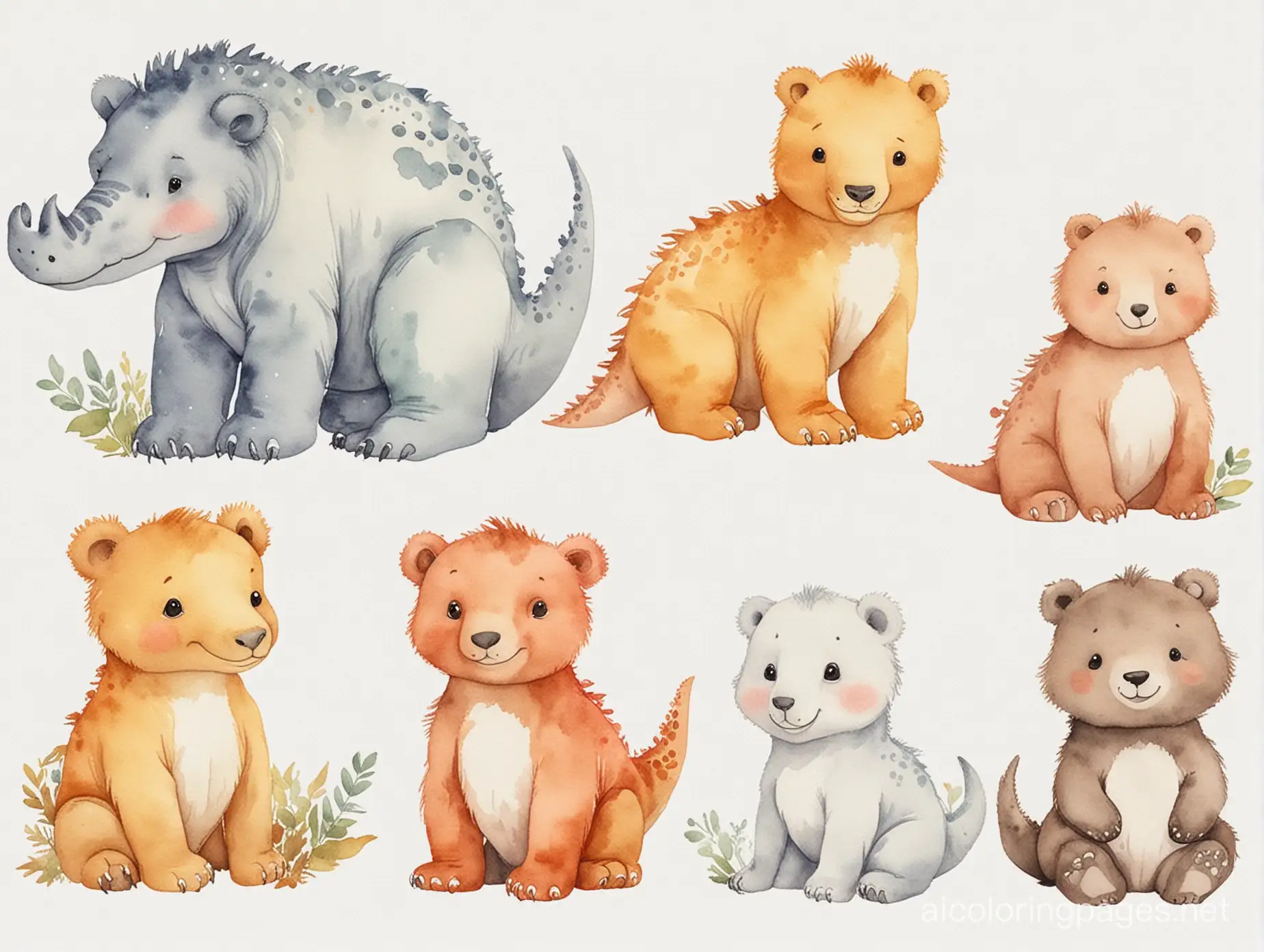 Cute-Dinosaur-Bears-Watercolor-Coloring-Page-for-Kids