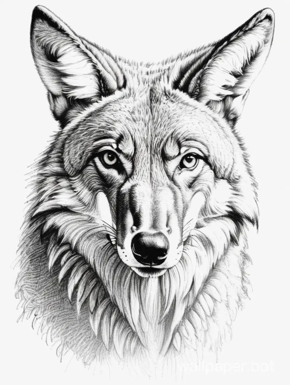 coyote head, pencil sketch hatching, comic hatching, hatching, white background