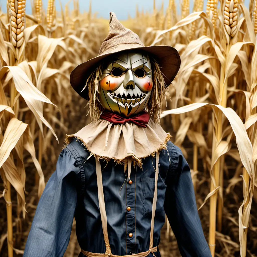 Eerie Scarecrow Realistic Human Face in Cornfield