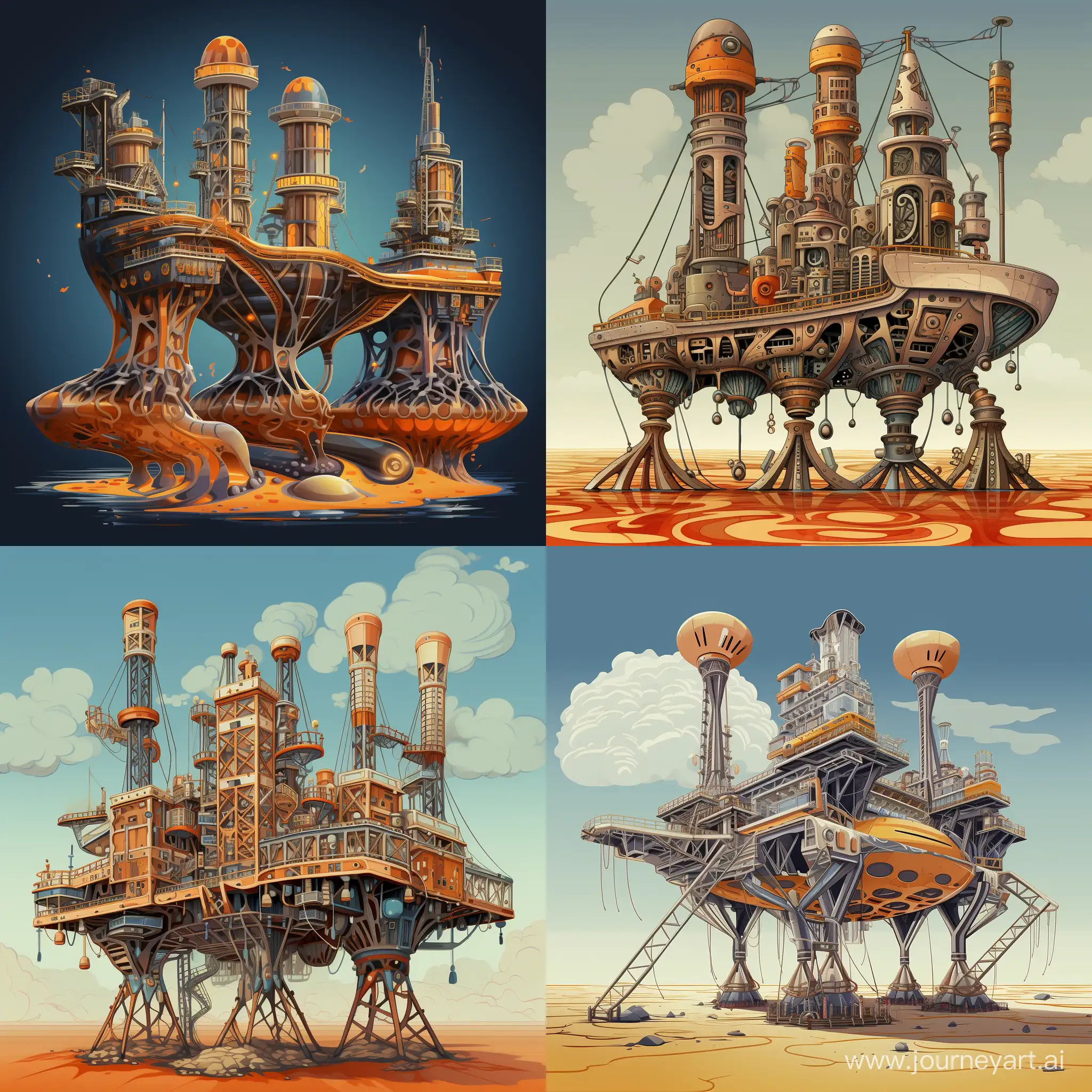 DuckFooted-Oil-Extraction-Platform-Stylized-Graphical-Representation