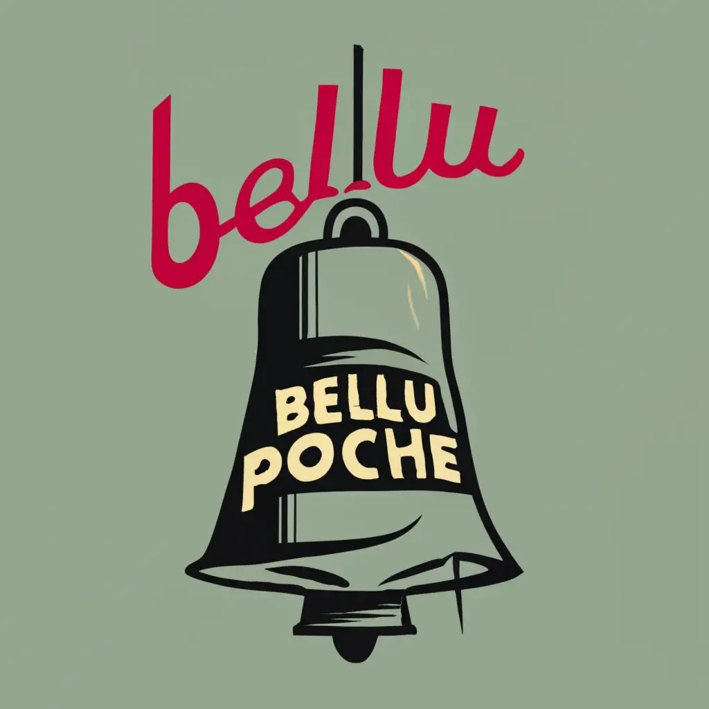 logo, camera within the BROKEN BELL, with the text "BELLU POCHE", typography