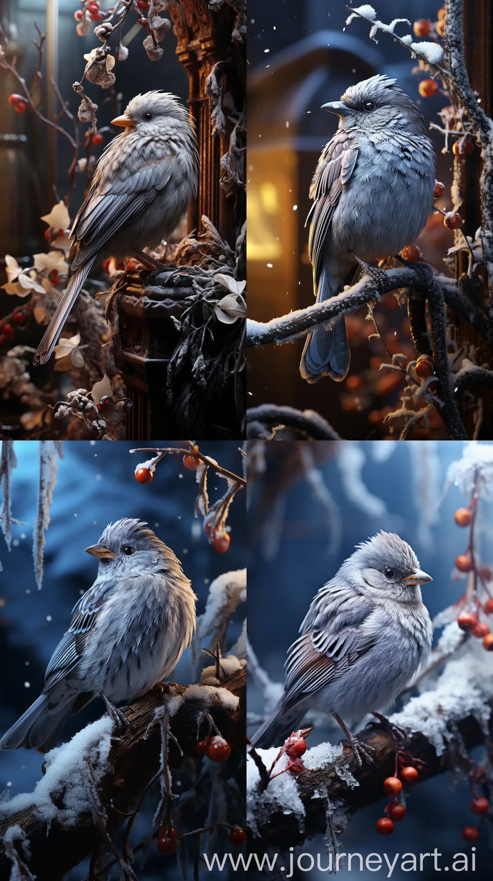 Snowy-Sparrow-Perched-Near-Entrance-Gate-Detailed-8K-Quality-Image