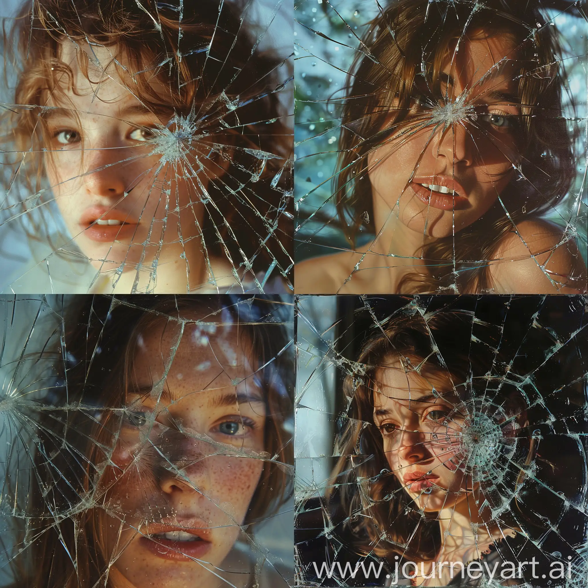 Portrait-of-Young-Woman-Amidst-Shattered-Glass-Art
