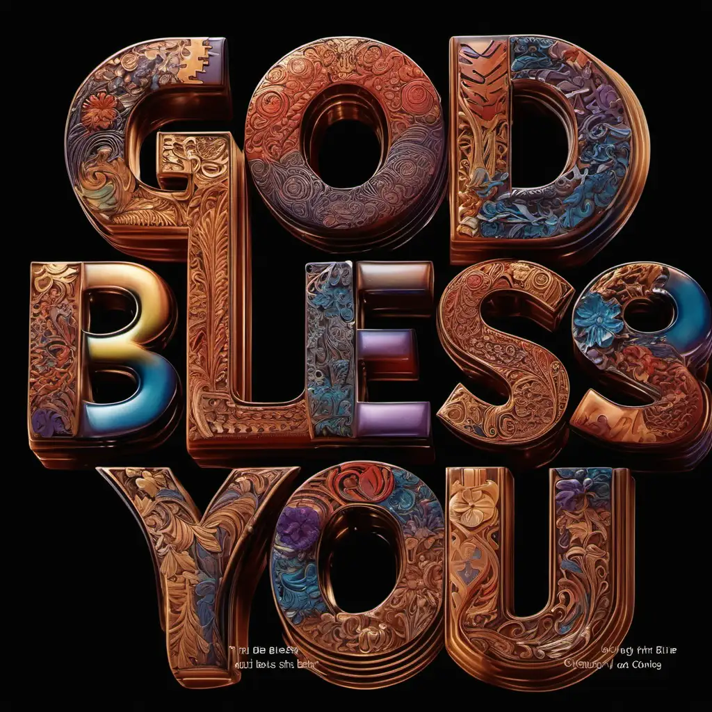 Intricately Adorned GOD BLESS YOU Artwork with Textured Patterns