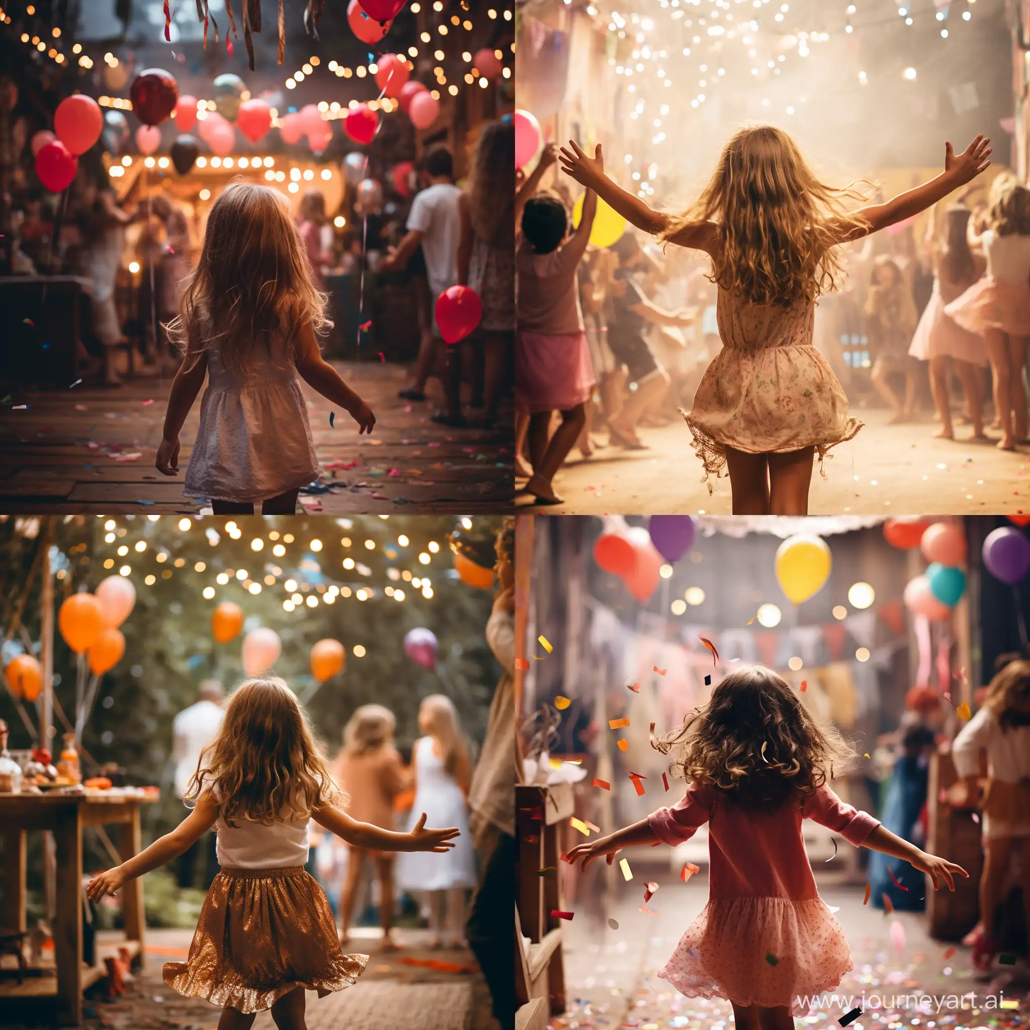 小女孩孩生日在派对中央跳舞的背影照片