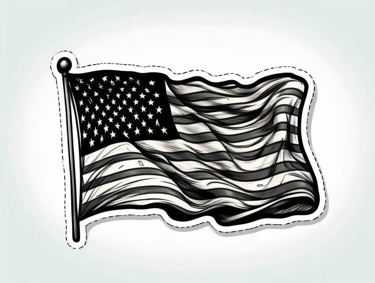 /imagine prompt:Distressed Black US Flag, Sticker, Cheerful, Tertiary Color, Sketch, Contour, Vector, White Background, Detailed
