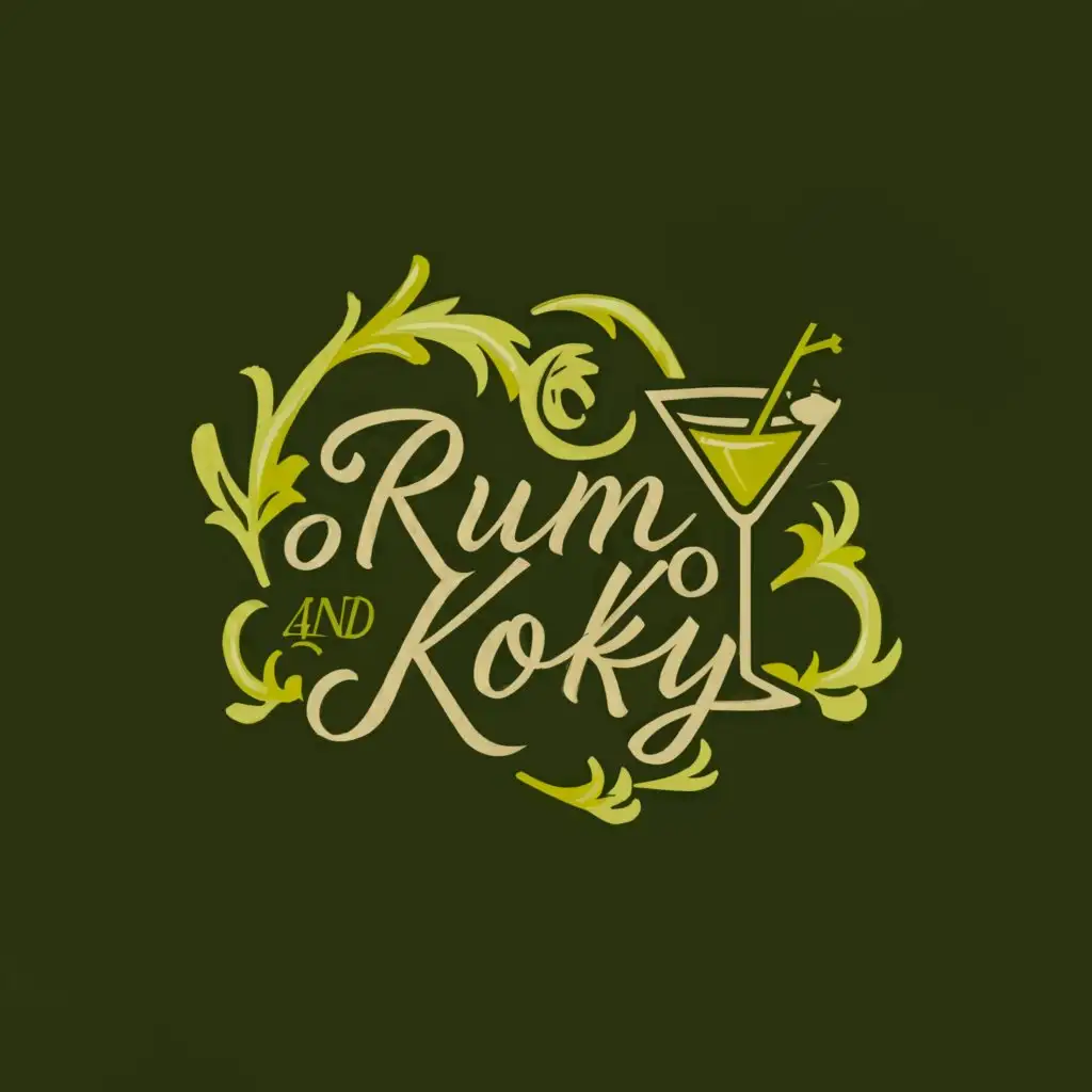a logo design,with the text 'RUM AND KOKY', main symbol:COCKTAILS ELEGANT green,complex,be used in Restaurant industry,clear background no yellow