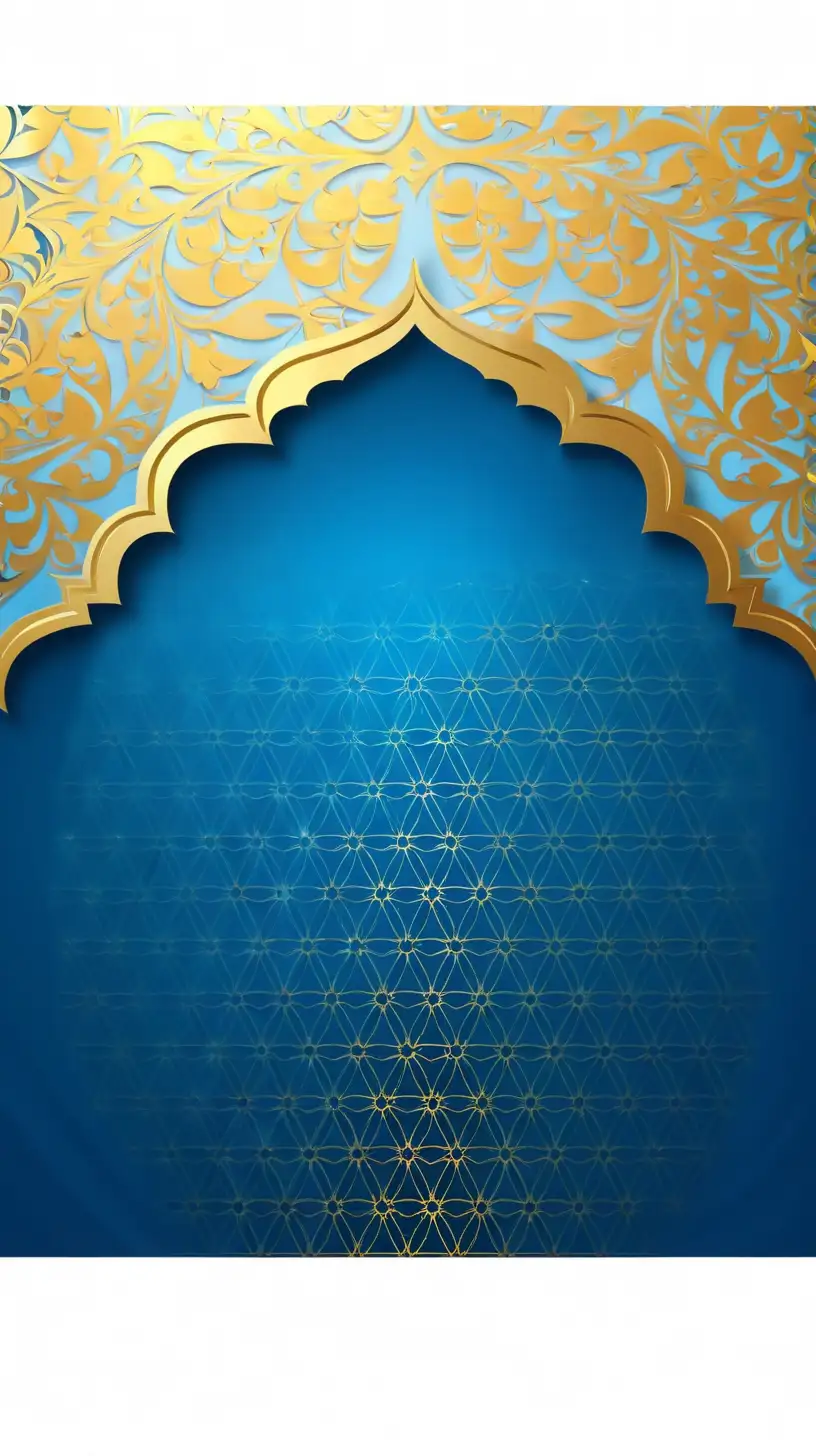 Islamic vertical 8k HD background, blue and gold color, invitation