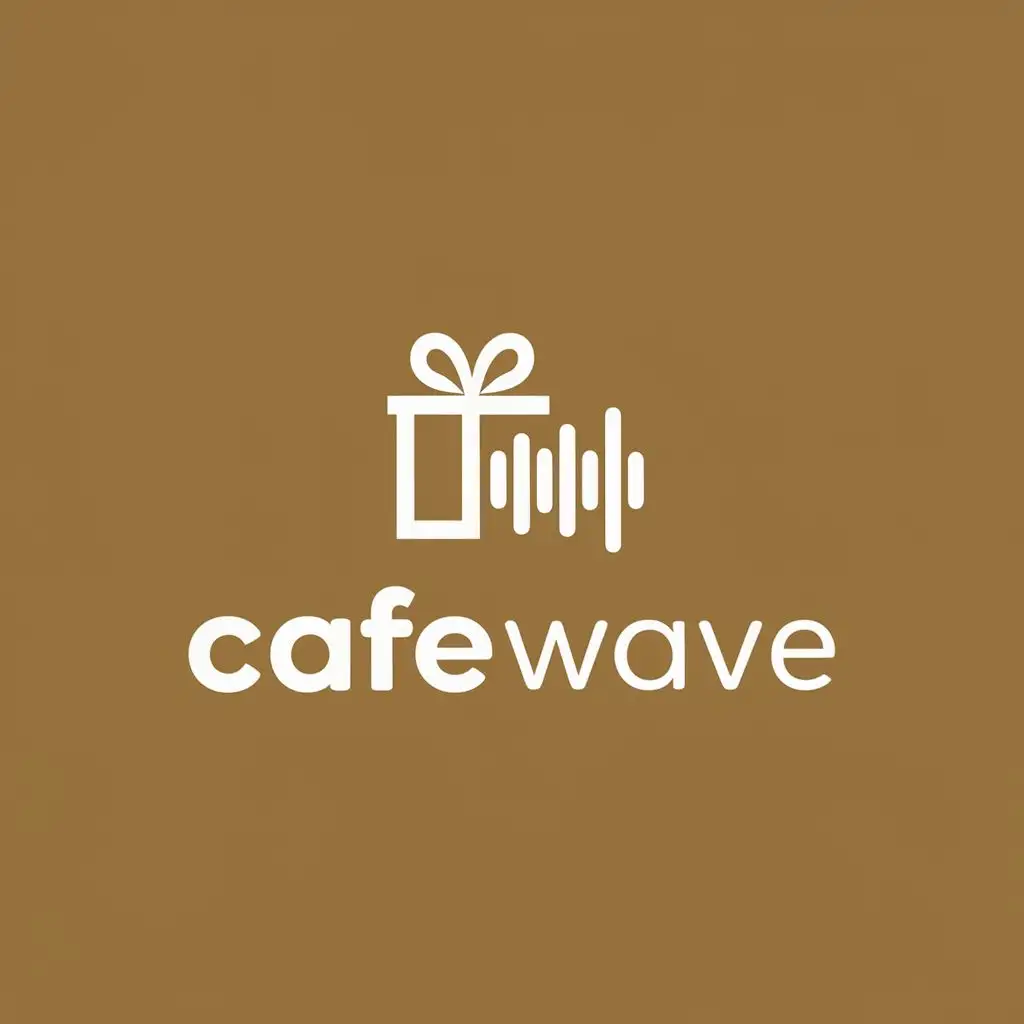 logo, a minimal logo with sound wave symbol and gift and photo frame, with the text "cafewave", typography
