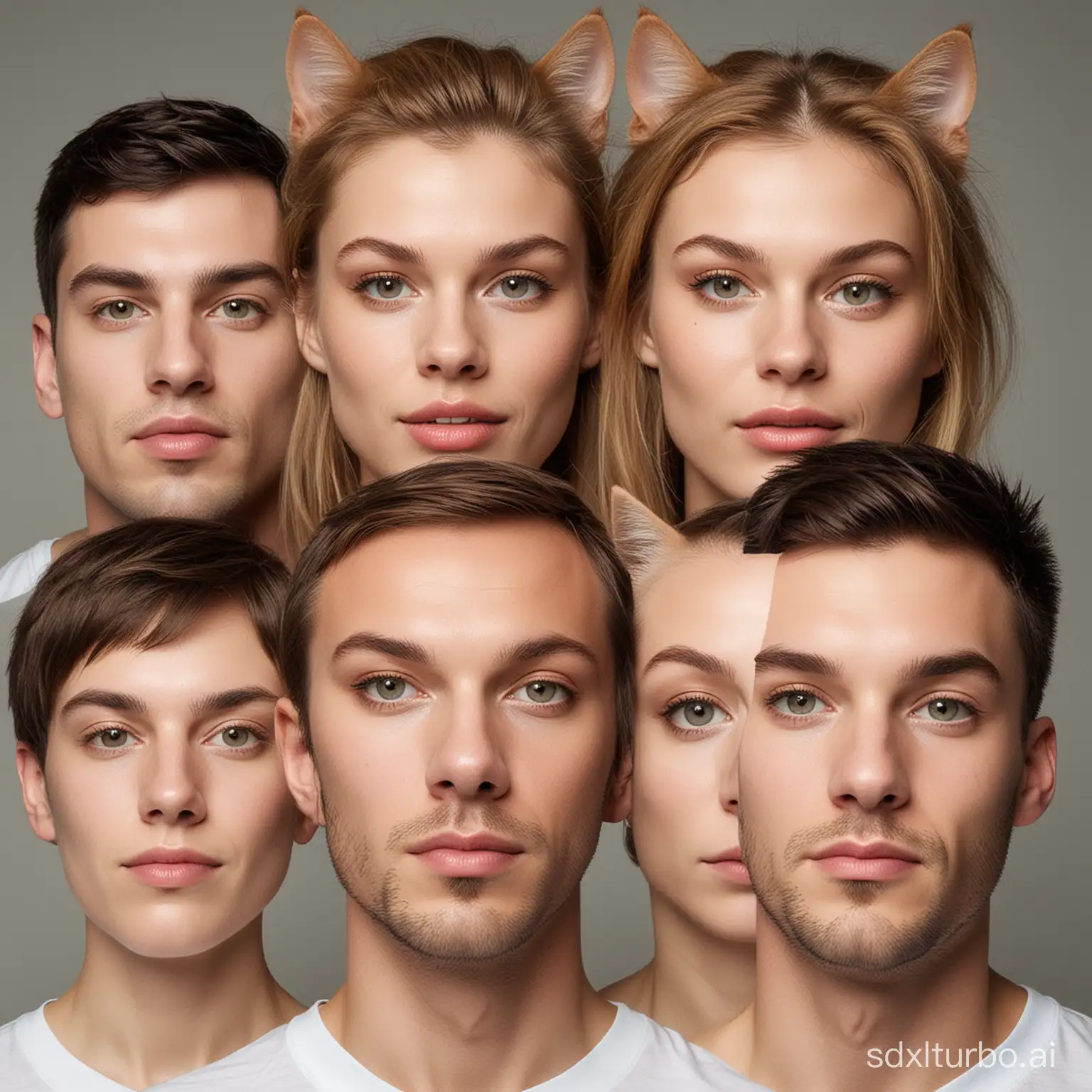 4 men and women form the face of a cat