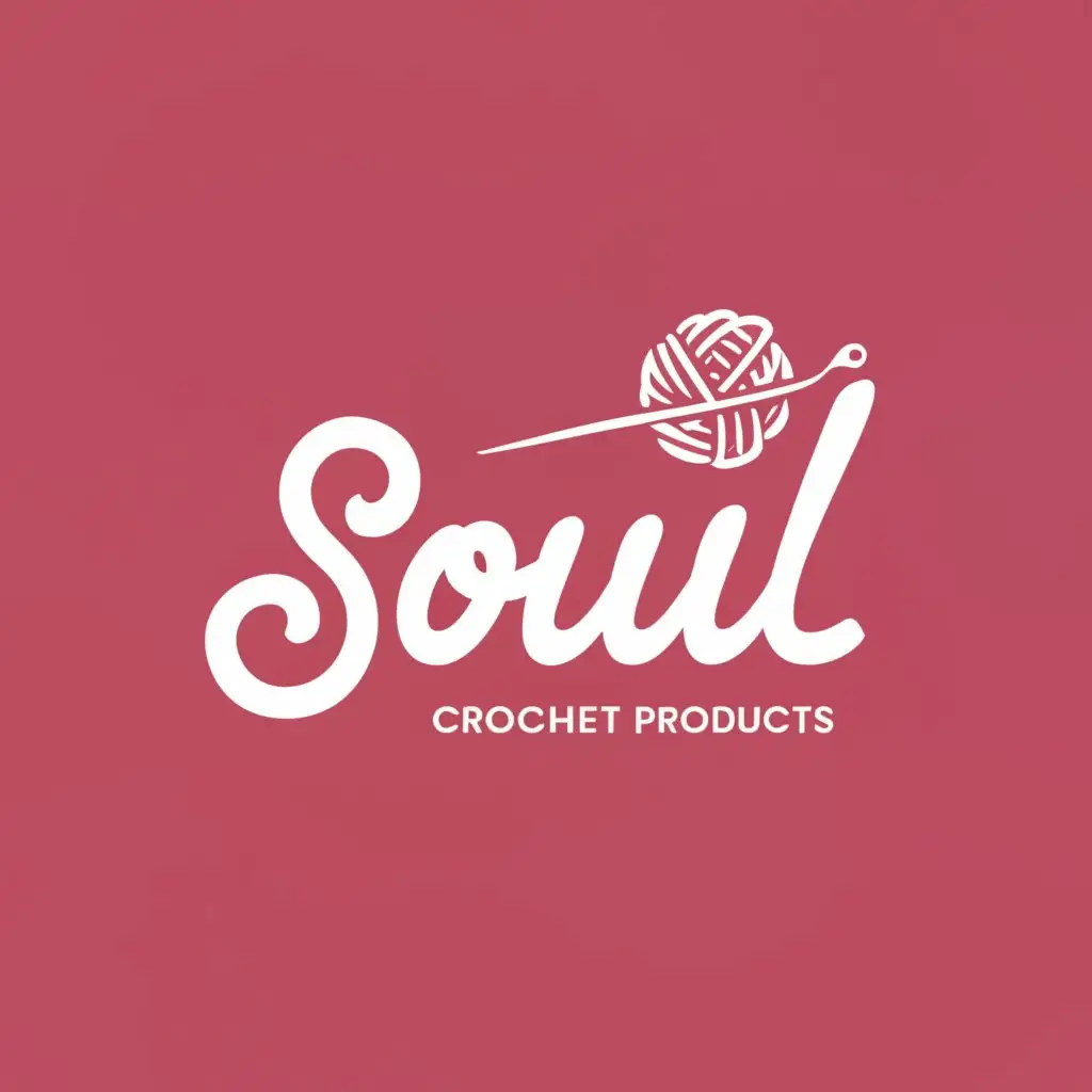 a logo design,with the text "Soul", main symbol:"Design a logo for 'Soul,' a brand specializing in crochet products like blouses, toys, and bags. The central motif should showcase the brand name 'Soul,' with the 'o' represented by a crochet ball, accompanied by a crochet sewing needle. Incorporate a color scheme of pink, creating a cohesive and visually appealing design.",Moderate,clear background