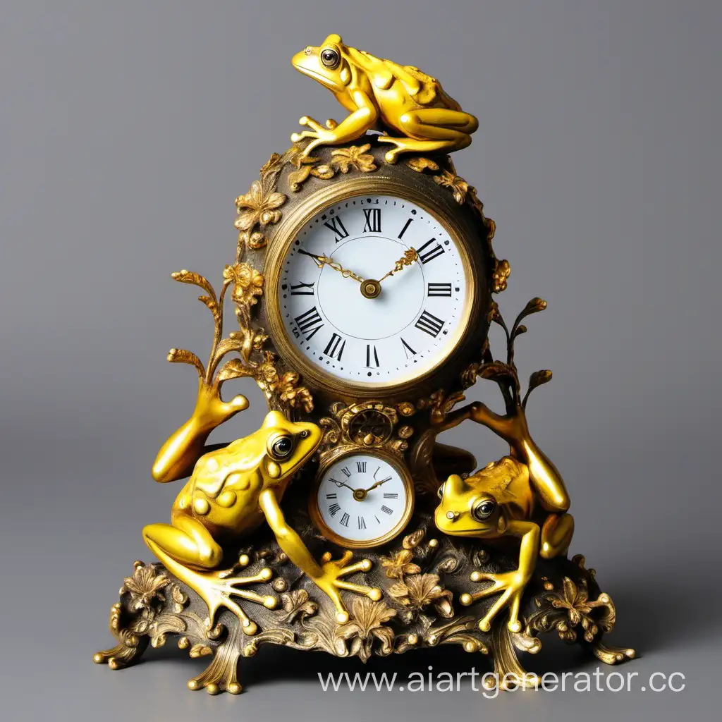 table clock with golden frogs