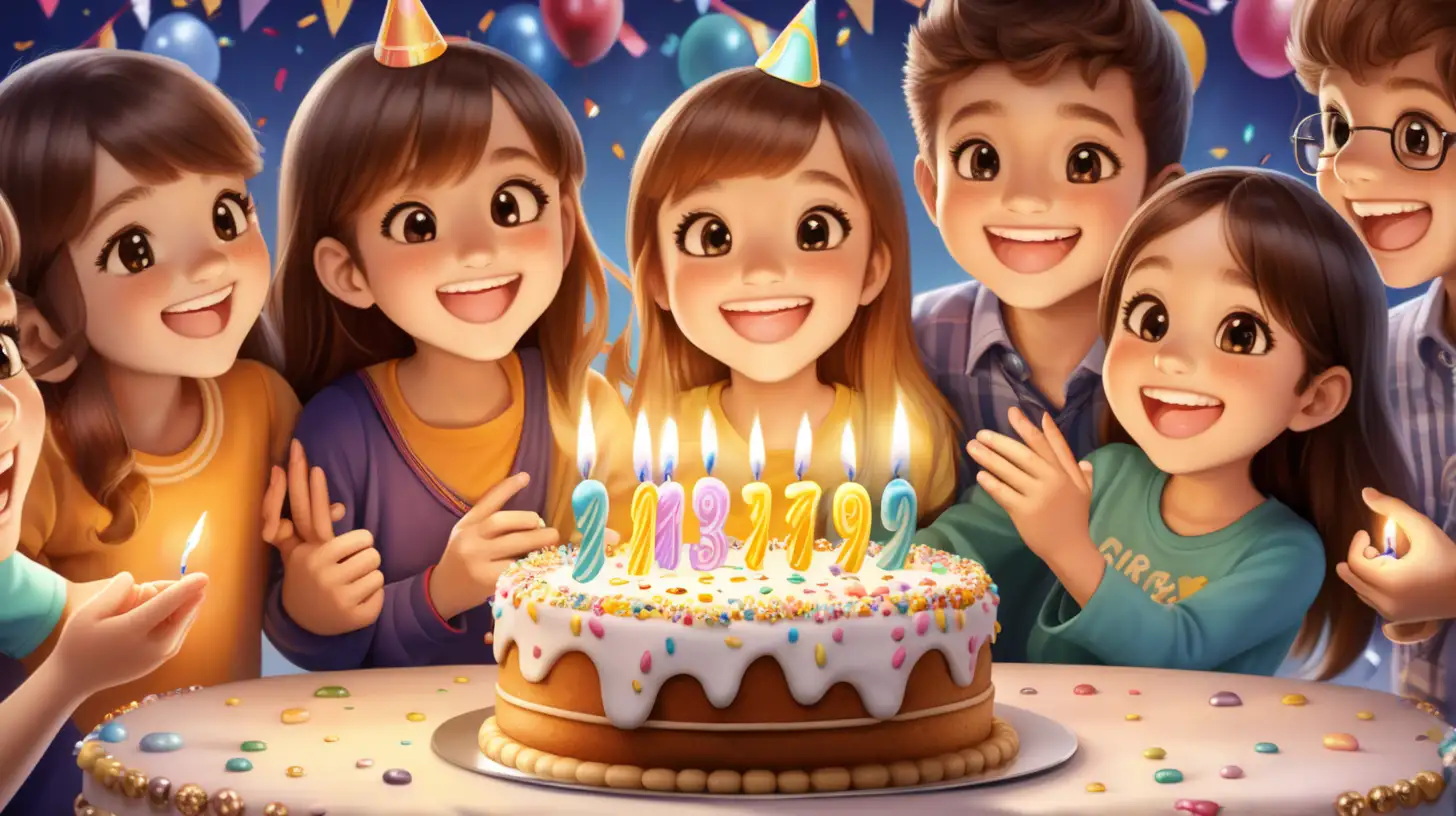 Capture the moment of joy as the birthday cake is brought out, candles ablaze, surrounded by smiling faces and twinkling decorations.
