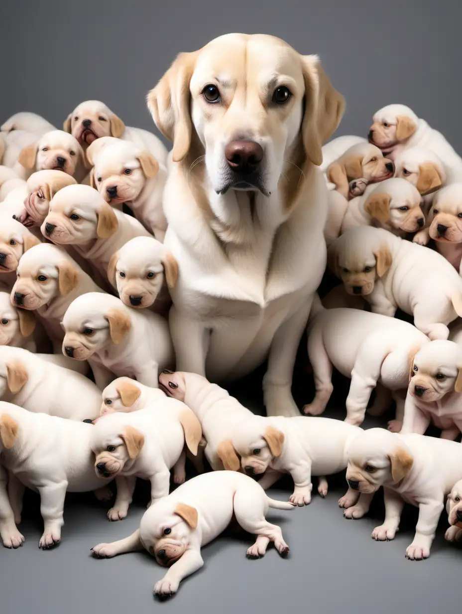Hyper realistic,dog pregnant with 101 puppies
