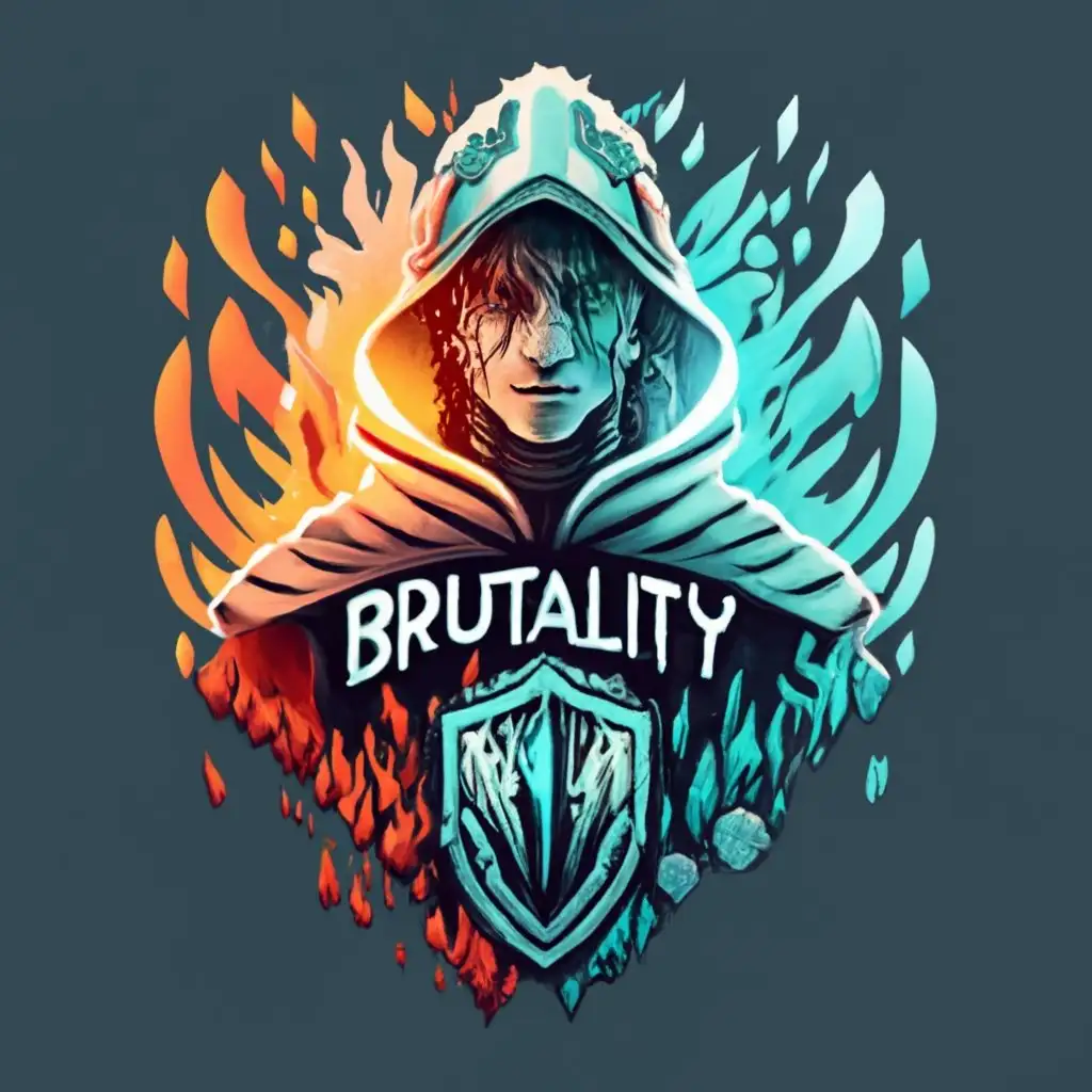 logo, Human Battle mage fire and frost, with the text "Brutality", typography, be used in Internet industry