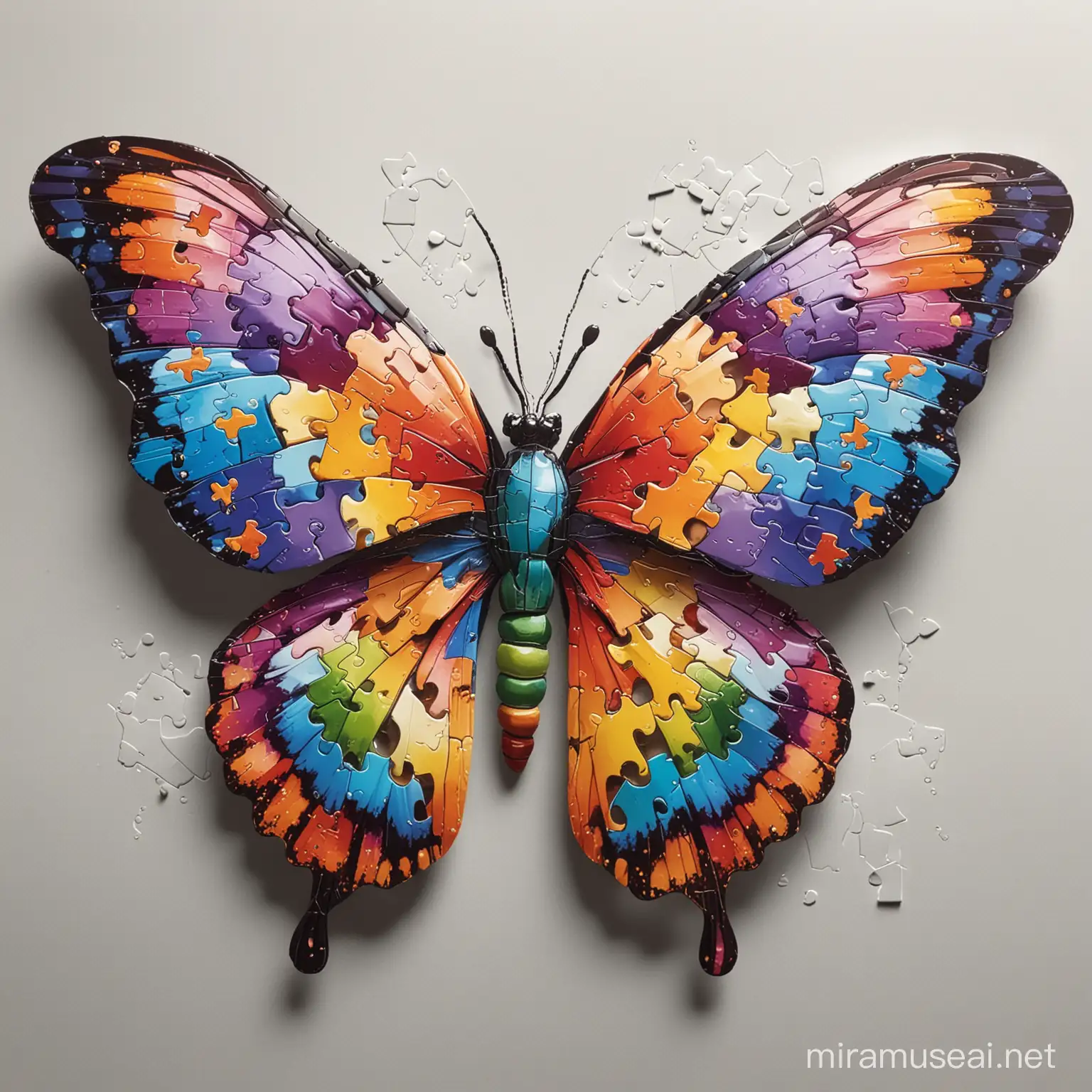 Colourful butterfly with puzzle pieces inside wings
