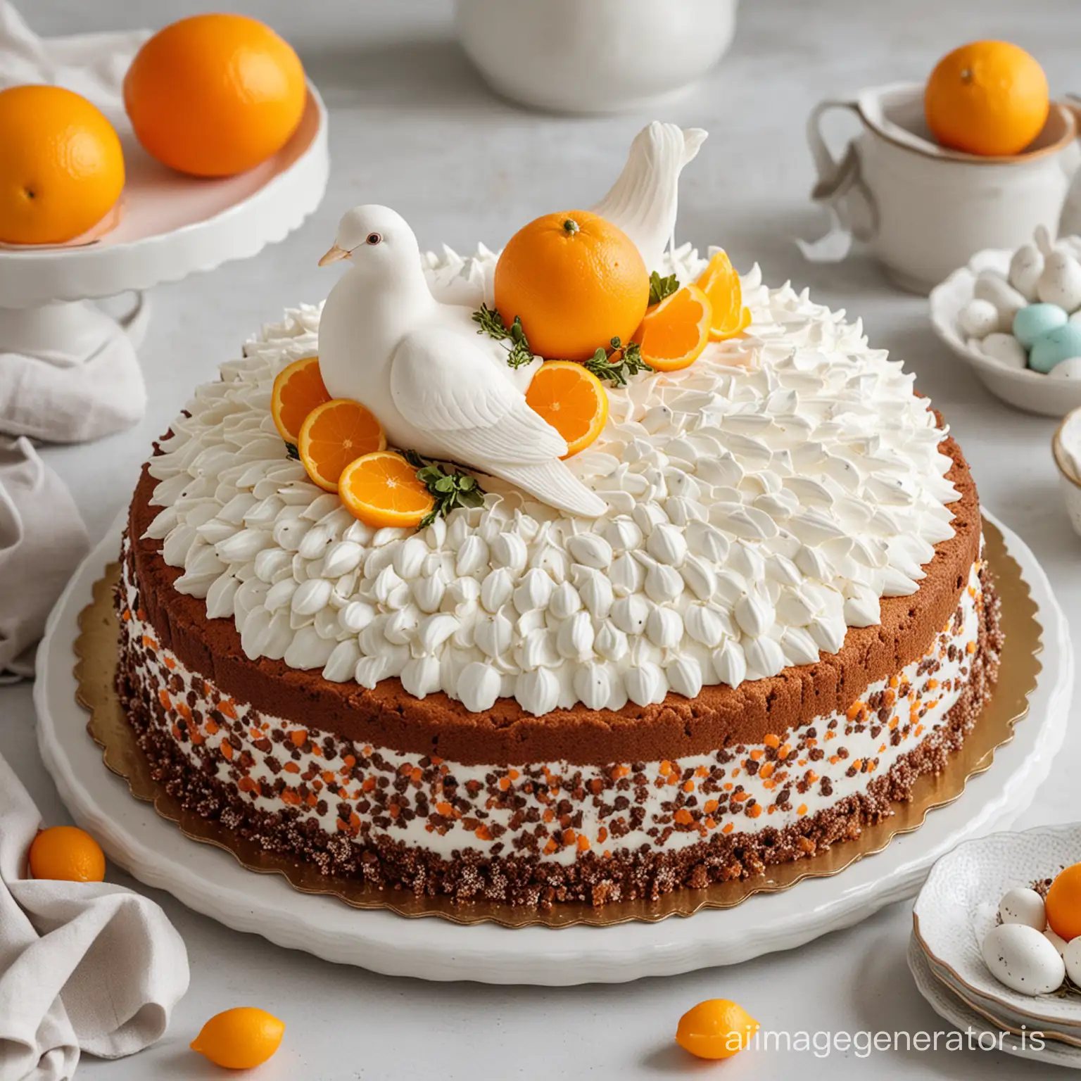 Delightful-Easter-Dove-Cake-Surrounded-by-Fresh-Oranges