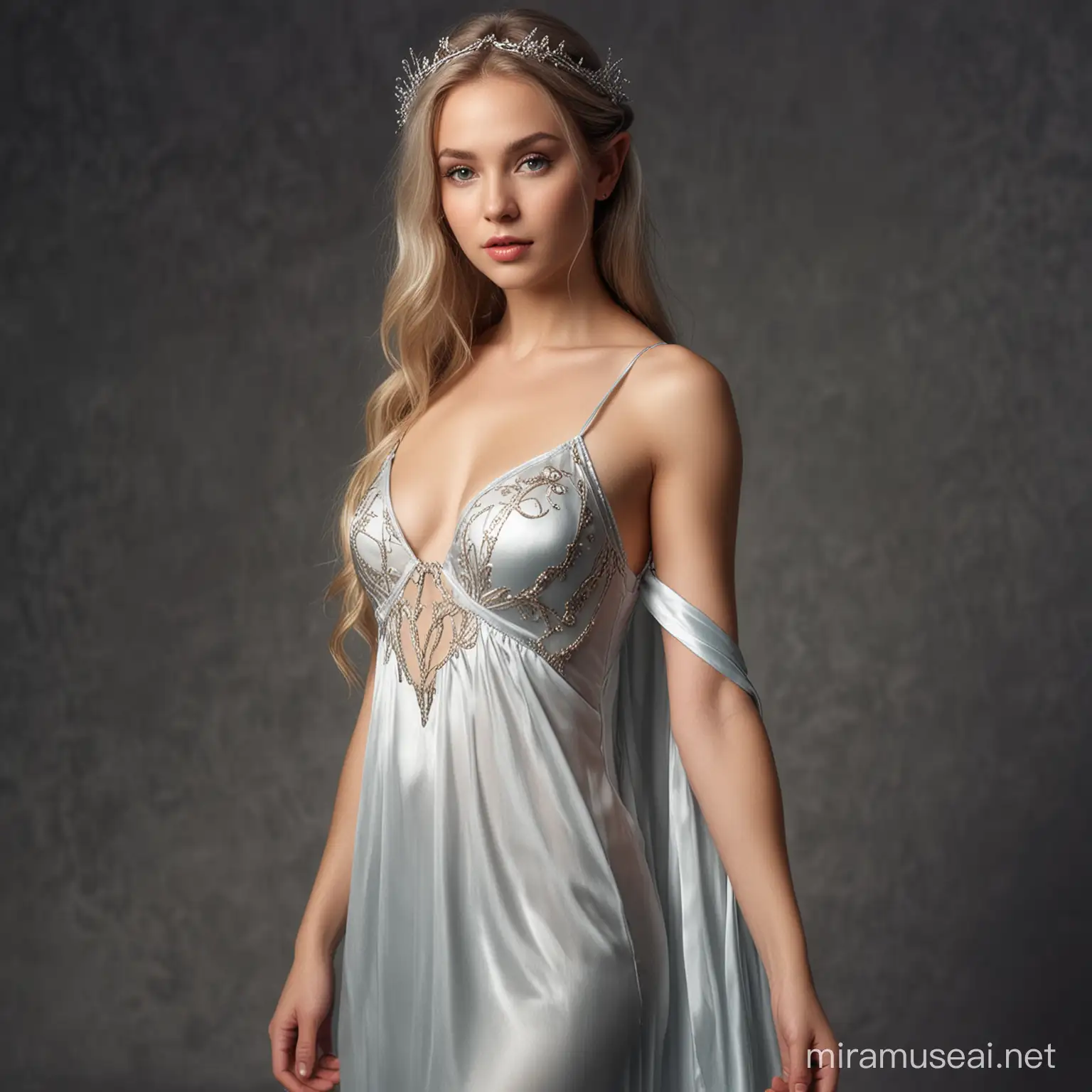 Enchanting Elven Princess in Silk Night Dress