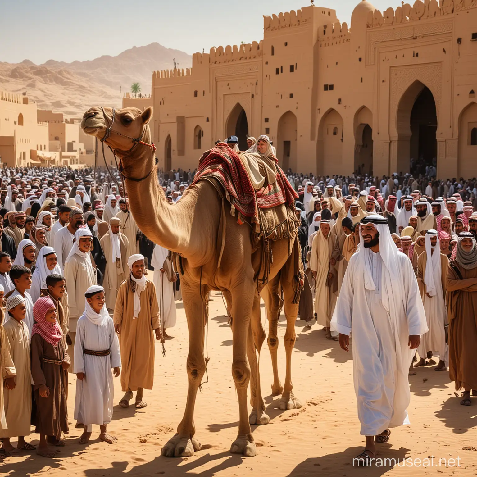 Traditional Village Gathering to Welcome Arab Prophet in 600 AD Madina Saudi Arabia