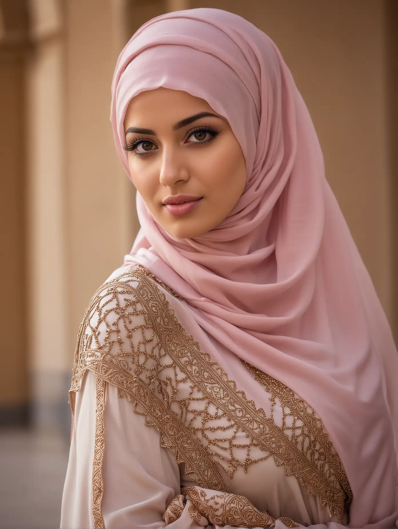 Elegant Pregnant Arab Woman in Hijab Portrait