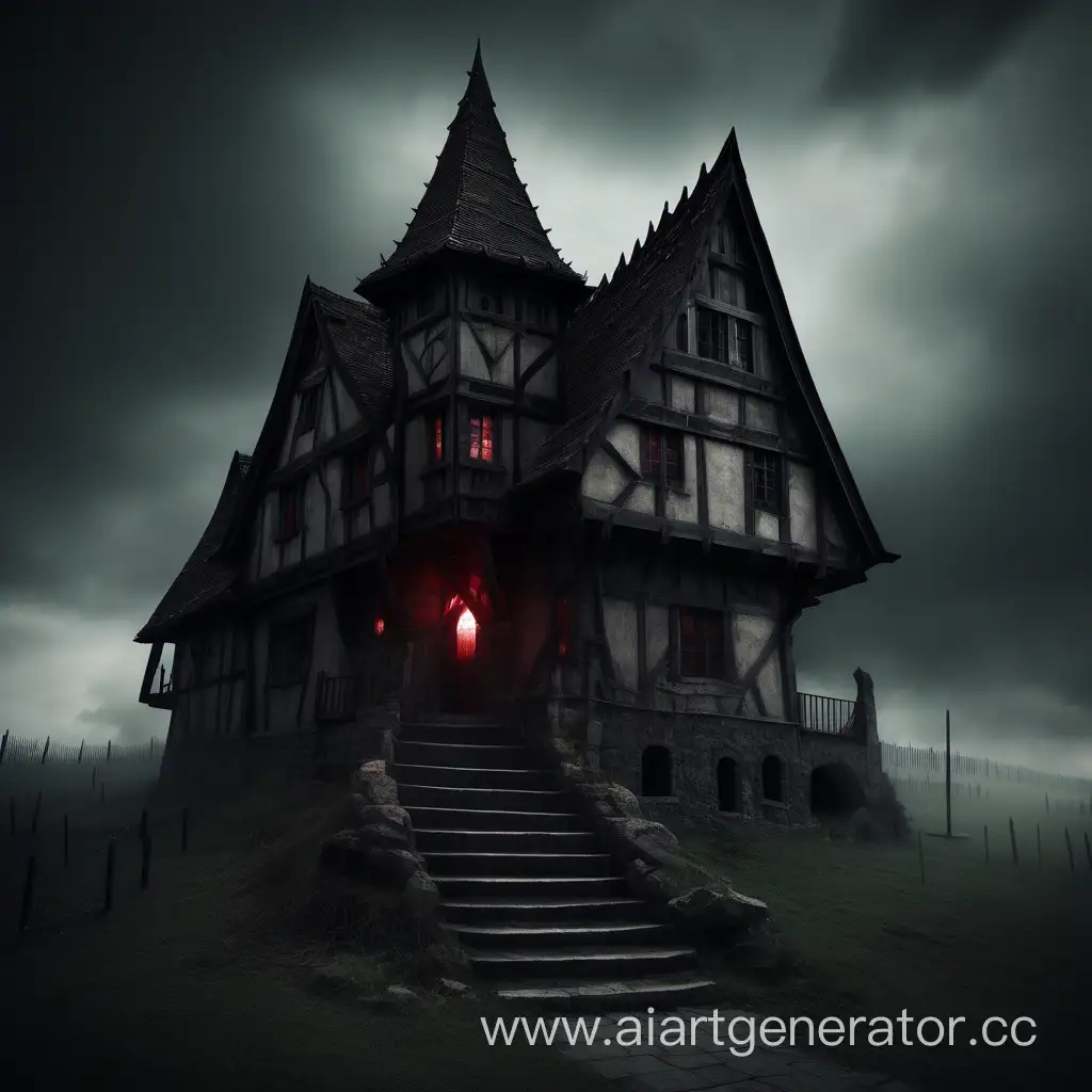 evil, hellish, ominous medieval house