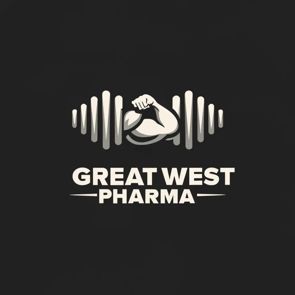 a logo design, with the text 'Great West Pharma', main symbol: flexing bicep, Moderate, muscles, transparent background