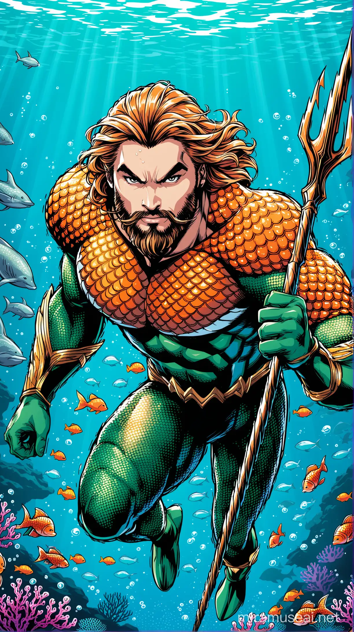 Aquaman Vector Swimming in Underwater Scene