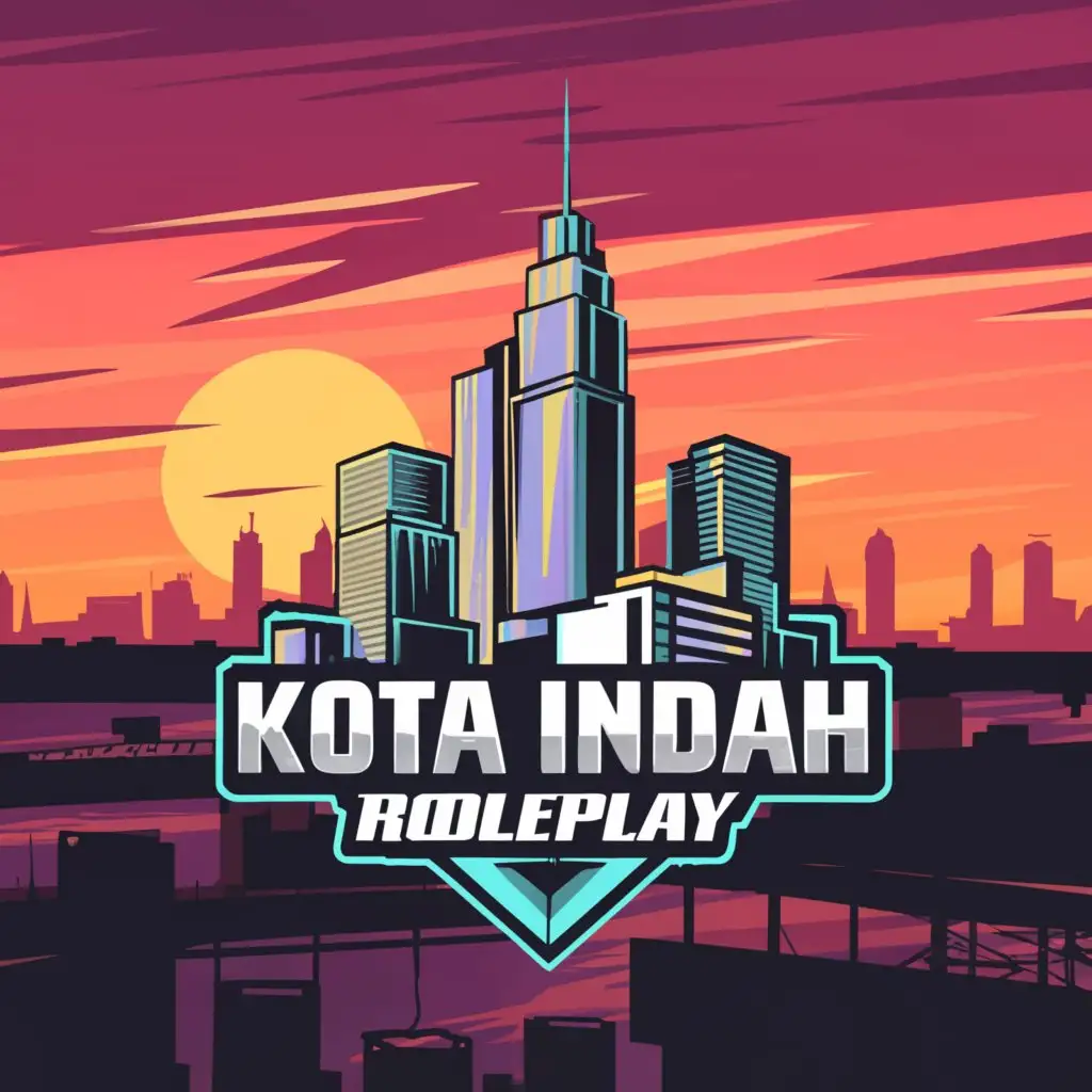 a logo design,with the text "KOTA INDAH ROLEPLAY", main symbol:City Grand Theft Auto Logo Gaming,complex,clear background