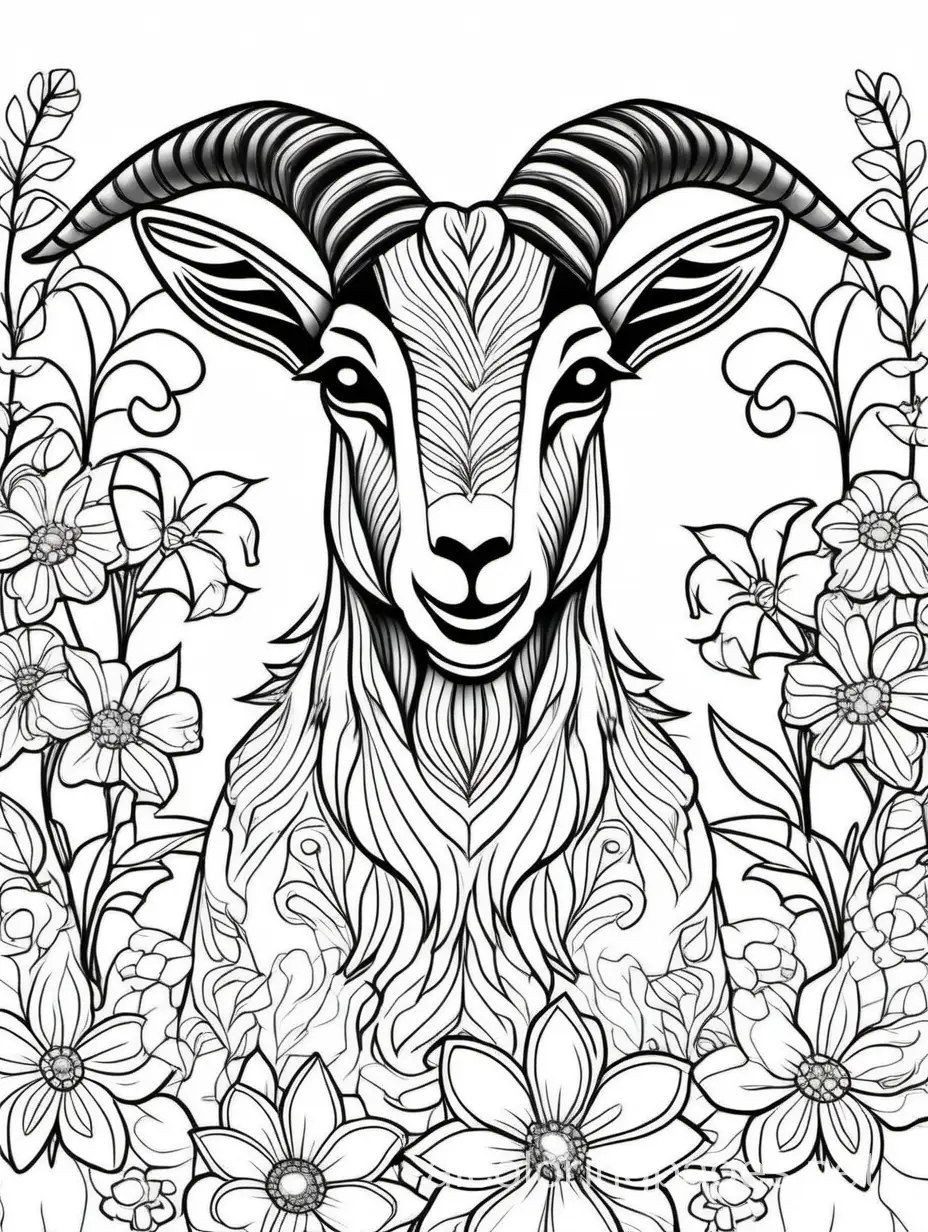 Goat-in-Flowers-Coloring-Page-for-Adults-Relaxing-Floral-Design-for-Women