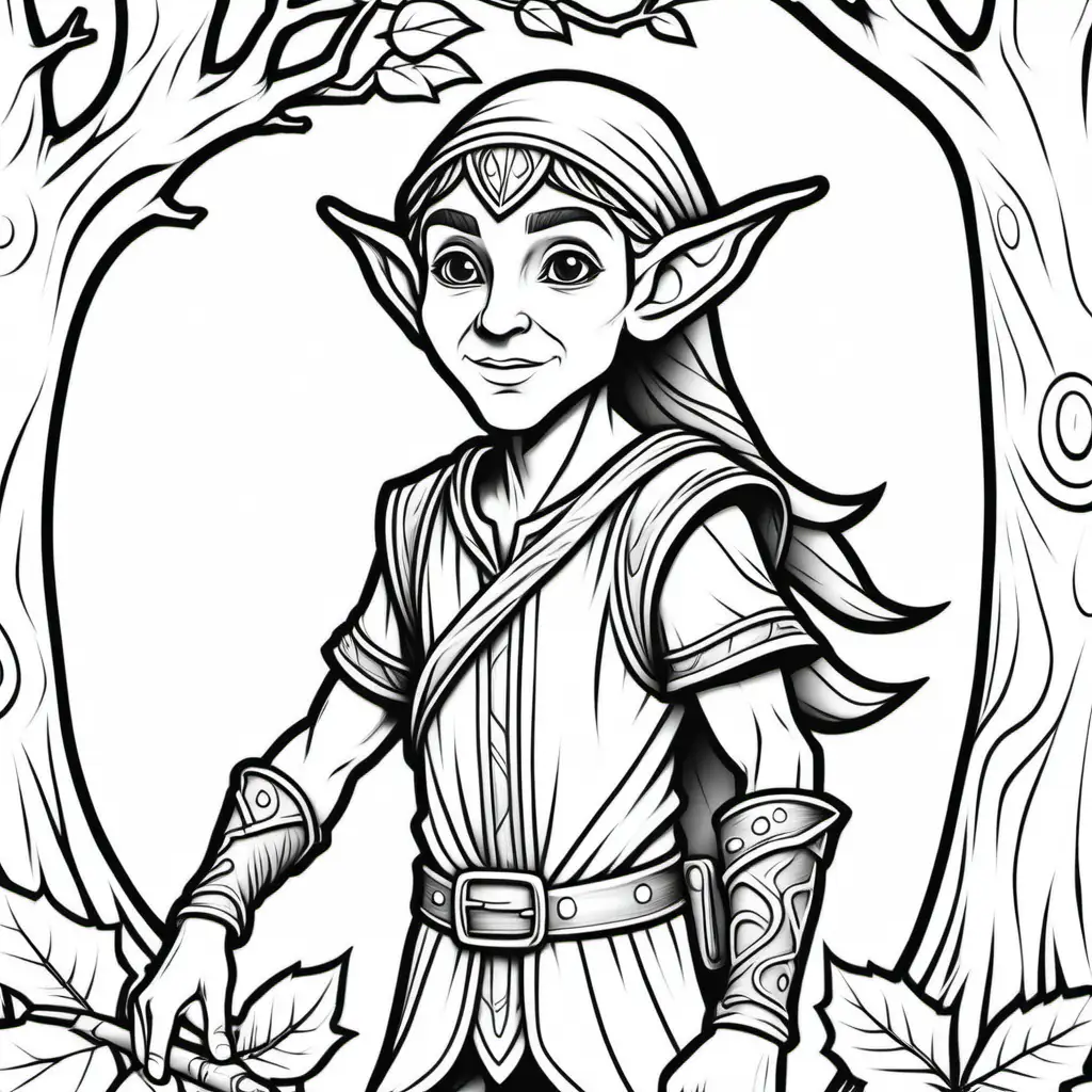 Wood Elf Coloring Page for Kids Simple Line Art without Shading