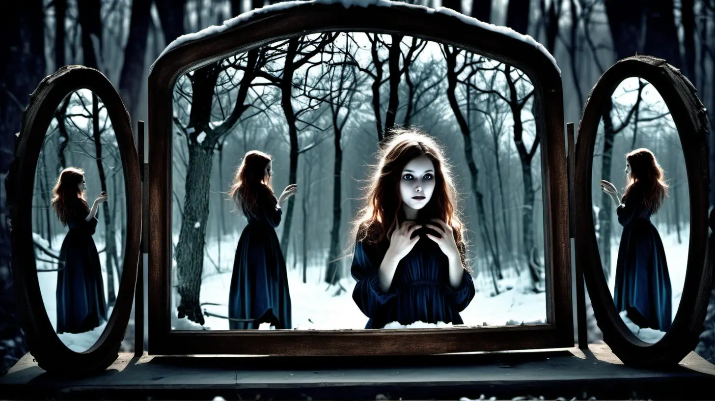 lost winter wood mistero darkness magic lantern girl behind mirrors