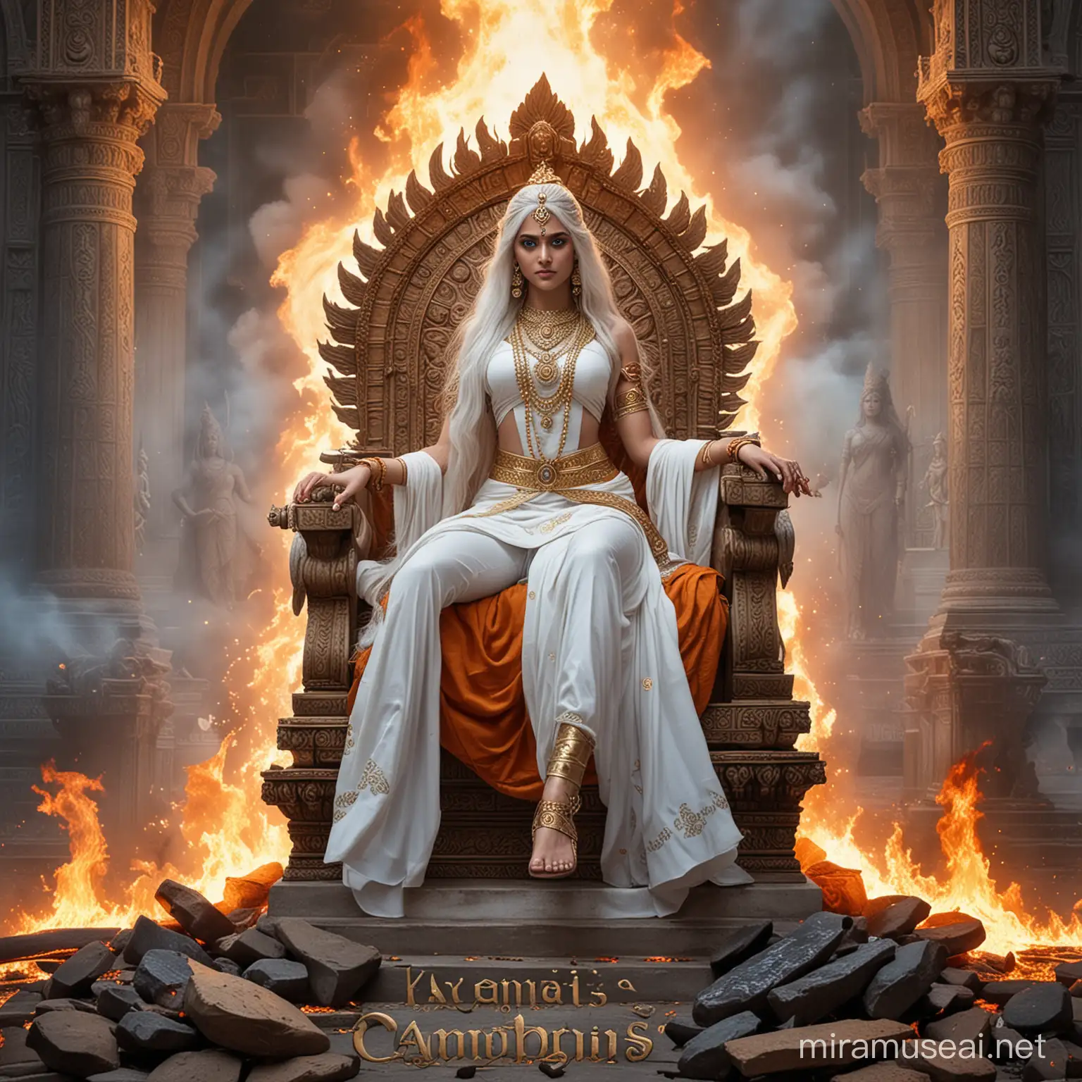 Majestic Hindu Goddess Empress Surrounded by Fire and Power